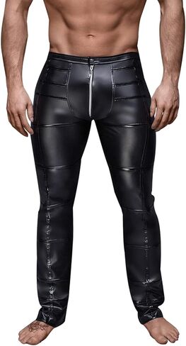 بنطال Panegy رجالي من الجلد الصناعي بأرجل مستقيمة، سروال طويل لامع من البولي يوريثان in Kuwait