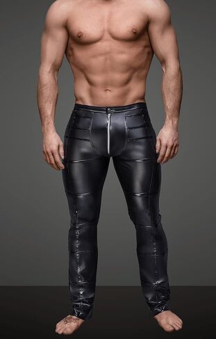 بنطال Panegy رجالي من الجلد الصناعي بأرجل مستقيمة، سروال طويل لامع من البولي يوريثان in Kuwait