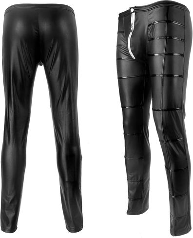 بنطال Panegy رجالي من الجلد الصناعي بأرجل مستقيمة، سروال طويل لامع من البولي يوريثان in Kuwait