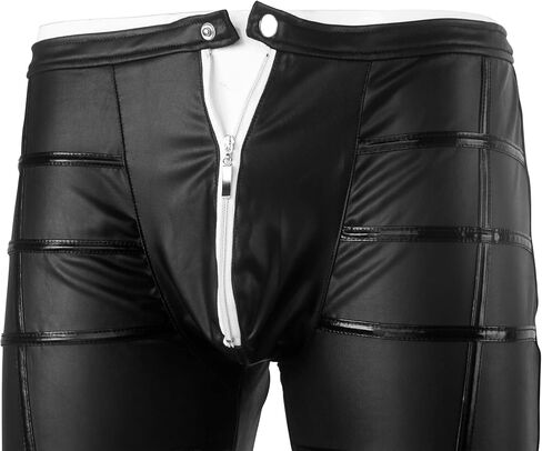 بنطال Panegy رجالي من الجلد الصناعي بأرجل مستقيمة، سروال طويل لامع من البولي يوريثان in Kuwait