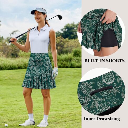 PINSPARK Golf Skirts for Women 20" Knee Length Skorts Pleated Tennis Skirts with Shorts Casual Modest Skirts High Waisted in Saudi Arabia
