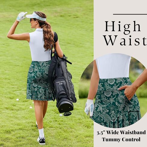 PINSPARK Golf Skirts for Women 20" Knee Length Skorts Pleated Tennis Skirts with Shorts Casual Modest Skirts High Waisted in Saudi Arabia