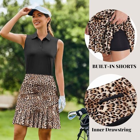 PINSPARK Golf Skirts for Women 20" Knee Length Skorts Pleated Tennis Skirts with Shorts Casual Modest Skirts High Waisted in Saudi Arabia