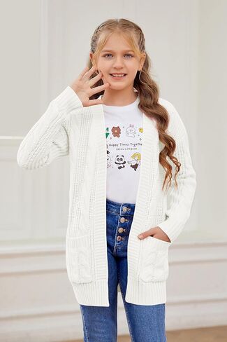 Batermoon Girls' Cardigan Sweaters Kids Cable Knit Casual Oversized Open Front Knitted Outerwear with Pocket in Saudi Arabia