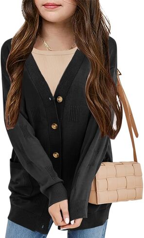 Girls Cardigans Kids Fashion Open Front Long Sleeve Knit Sweaters Outerwear with Pockets 5-14 Years in Saudi Arabia
