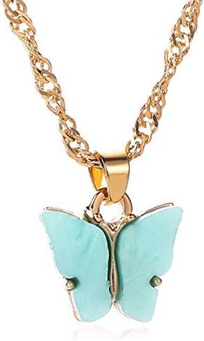 AWONS Women's 14k lake blue diamond butterfly pendant necklace, butterfly pendant with bright colors and personalized internet celebrity collarbone chain in Saudi Arabia