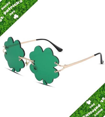 نظارات NULOOQ St. Patrick's Day النظارات الشمسية الأيرلندية شامروك باللون الأخضر بأربعة أوراق البرسيم Leprechaun إكسسوارات أزياء in Saudi Arabia