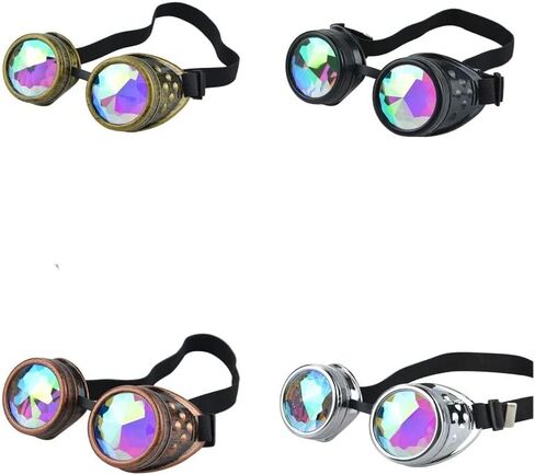 هوفيكو 4 قطع من عدسات كريستال قوس قزح من كاليدوسكوب ريف نظارات ستيمبنك لحام سايبر بانك قوطي كوسبلاي نظارات شمسية in Kuwait