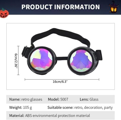 هوفيكو 4 قطع من عدسات كريستال قوس قزح من كاليدوسكوب ريف نظارات ستيمبنك لحام سايبر بانك قوطي كوسبلاي نظارات شمسية in Kuwait