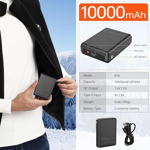 سترة JYK للرجال من الصوف القطبي مع بطارية 10000 مللي أمبير 7.4V2A، 6 مناطق تسخين in Kuwait