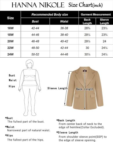 Hanna Nikole Women's Plus Size Blazer Jacket Long Sleeve Open Front Button Down Work Office Blazer with Pockets in Saudi Arabia