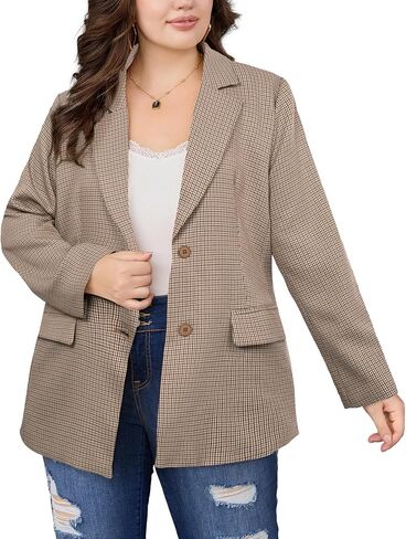 Hanna Nikole Women's Plus Size Blazer Jacket Long Sleeve Open Front Button Down Work Office Blazer with Pockets in Saudi Arabia