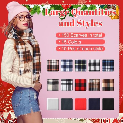 Cozypower 150 Pcs Winter Fleece Scarves Bulk Warm Scarf for Women Men, Soft Plaid Neck Scarf Donation for Homeless, Unisex in Saudi Arabia