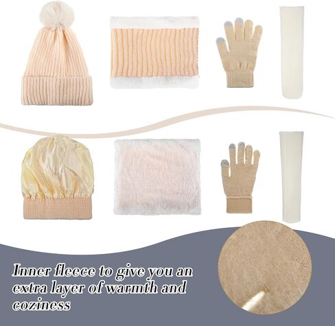 Wesiti 32 Pcs Winter Hat Scarf Gloves Sets Women Warm Satin Lined Knit Ladies Cap Neck Scarf Touch Screen Gloves with Socks for Women Girls in Saudi Arabia
