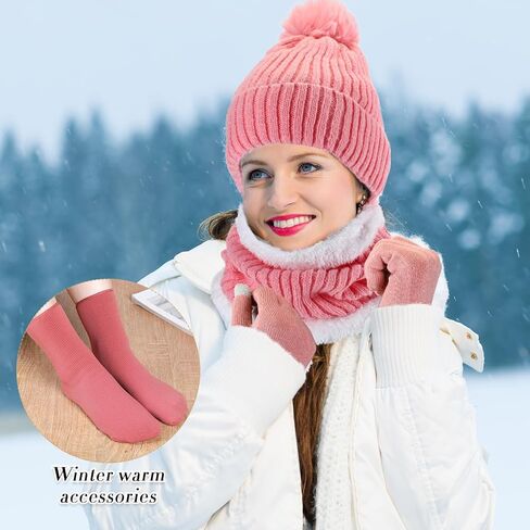 Wesiti 32 Pcs Winter Hat Scarf Gloves Sets Women Warm Satin Lined Knit Ladies Cap Neck Scarf Touch Screen Gloves with Socks for Women Girls in Saudi Arabia
