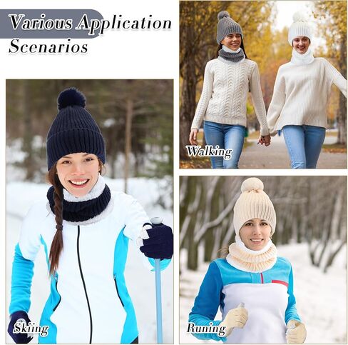 Wesiti 32 Pcs Winter Hat Scarf Gloves Sets Women Warm Satin Lined Knit Ladies Cap Neck Scarf Touch Screen Gloves with Socks for Women Girls in Saudi Arabia