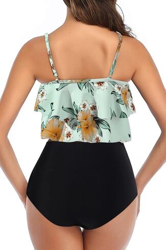 إمرأة Tankini المايوه تكدرت تانك الأعلى البطن تحكم الأزهار متواضعة ملابس السباحة عالية الخصر بيكيني قطعتين لباس سباحة in Kuwait