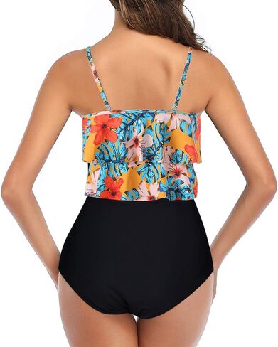 إمرأة Tankini المايوه تكدرت تانك الأعلى البطن تحكم الأزهار متواضعة ملابس السباحة عالية الخصر بيكيني قطعتين لباس سباحة in Kuwait