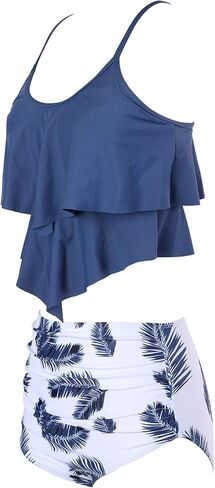 Adisputent Womens High Waisted Bathing Suits Flounce Halter Bikini Bottoms Tummy Control Modest Swimwear Two Piece Swimsuits in Kuwait