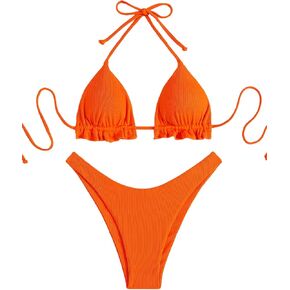 Floerns Women's Floral Frill Trim Underwire High Cut Two Piece Bikini Swimsuit