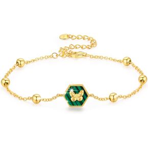 ConBo Sterling Silver 18K Gold Plated Butterfly Bracelet Natural Malachite Link Bracelets for Women Girls Malachite Jewelry Gift Birthday Christmas Gift in Saudi Arabia