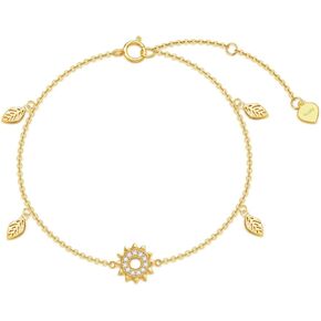 Rikelus 14K سوار عباد الشمس من الذهب الحقيقي للنساء الفتيات، سوار أوراق زهرة الذهب الأصفر أنت هدايا مجوهرات الشمس المشرقة لعيد الميلاد 6.5+1+1 بوصة in Kuwait