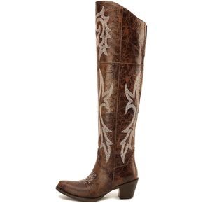 SO SIMPOK Knee High Boots for Women Pointed Toe Chunky Heel Western Cowboy Boots Vintage Embroidery Cowgirl Over The Knee Boots Knight Boots