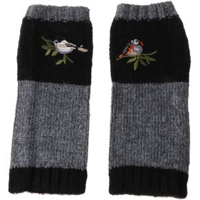 BAXIXINGYUNMU Wrist Warmers, Women Winter Knitted Fingerless Gloves Bird Embroidered Color Block Splice Half