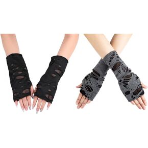 FEOYA Goth Fingerless Gloves Lace Up Punk Stretchy Arm Sleeves Party Costume Cosplay Accessory