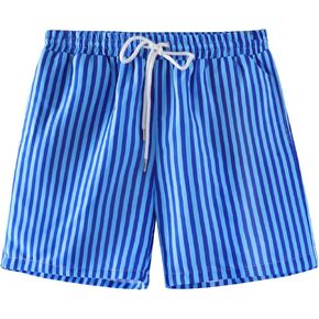 WDIRARA Men's Drawstring Waist Swim Trunks Striped Print Pocket Shorts