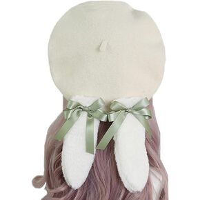 Packitcute Lolita Beret Hats for Women Cute Bunny Ears Removable Soft Wool Warm Winter Hat White Pink Black in Saudi Arabia