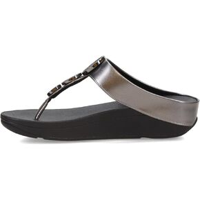 صندل نسائي من FitFlop بكعب عريض على شكل دائرة معدنية من الخرز عند أصابع القدم
