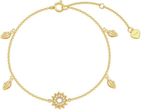 Rikelus 14K سوار عباد الشمس من الذهب الحقيقي للنساء الفتيات، سوار أوراق زهرة الذهب الأصفر أنت هدايا مجوهرات الشمس المشرقة لعيد الميلاد 6.5+1+1 بوصة in Kuwait