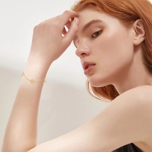 Rikelus 14K سوار عباد الشمس من الذهب الحقيقي للنساء الفتيات، سوار أوراق زهرة الذهب الأصفر أنت هدايا مجوهرات الشمس المشرقة لعيد الميلاد 6.5+1+1 بوصة in Kuwait