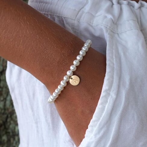 Ursteel Pearl Initial Bracelet for Women Girls - Dainty Gold Letter Charm Pearl Beaded Bracelet Jewelry for Women Teen Girls, Bridesmaid Proposal Wedding Bride Party Bridal Shower Mothers Day Gift in Saudi Arabia