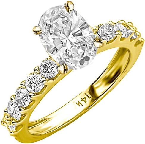 14K White Gold 3 Carat LAB GROWN DIAMOND Classic Side Stone Prong Set Oval Cut Diamond Engagement Ring (G-H Color VS1-VS2 Clarity 2 Ct Center) in Kuwait