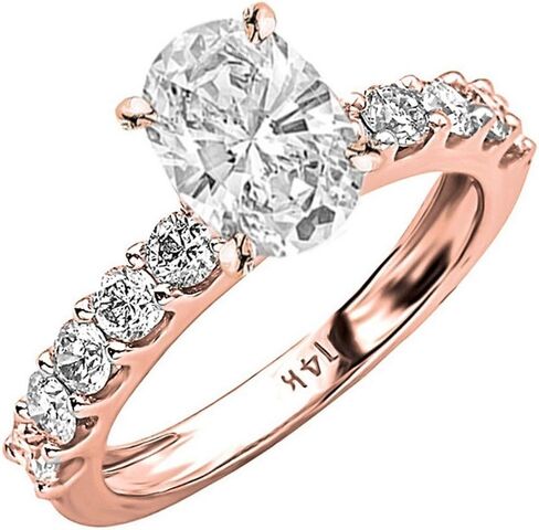 14K White Gold 3 Carat LAB GROWN DIAMOND Classic Side Stone Prong Set Oval Cut Diamond Engagement Ring (G-H Color VS1-VS2 Clarity 2 Ct Center) in Kuwait