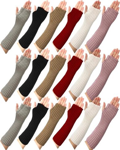 Suhine 18 Pairs Fingerless Arm Warmers Cable Knit Winter Fingerless Gloves Winter Arm Sleeve with Thumb Hole for Women in Saudi Arabia