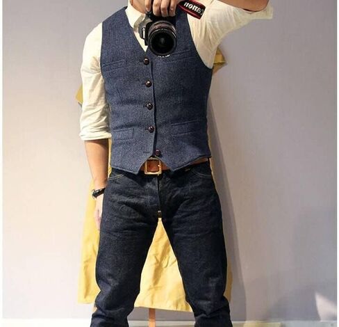 Ceehuteey Mens Suit Vest Waistcoat Tweed Retro V Neck Wool Herringbone for Prom in Saudi Arabia