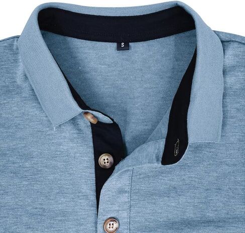 Men's Casual Polo Shirts Classic Button Basic Long Sleeve Shirt Solid Color Cotton Tees Stylish Tops in Saudi Arabia