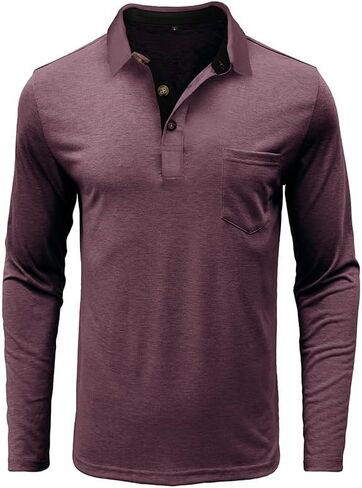 Men's Casual Polo Shirts Classic Button Basic Long Sleeve Shirt Solid Color Cotton Tees Stylish Tops in Saudi Arabia