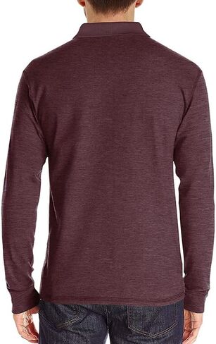 Men's Casual Polo Shirts Classic Button Basic Long Sleeve Shirt Solid Color Cotton Tees Stylish Tops in Saudi Arabia