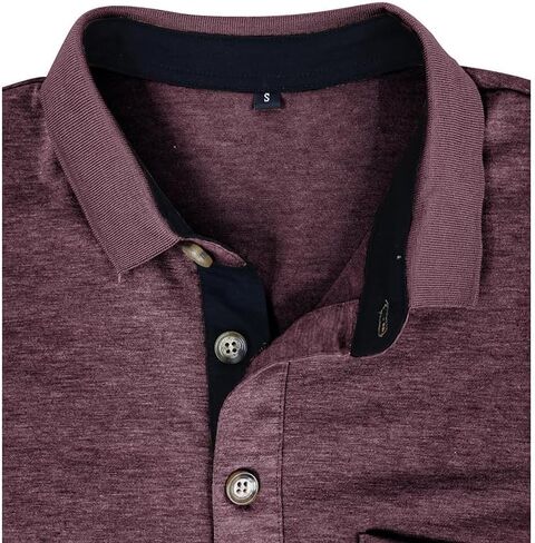 Men's Casual Polo Shirts Classic Button Basic Long Sleeve Shirt Solid Color Cotton Tees Stylish Tops in Saudi Arabia