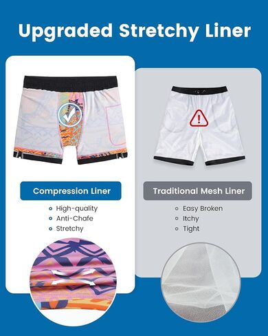 maamgic Mens Swim Trunks with Compression Liner 5 Inch, Quick Dry Bathing Suit with Zipper Pockets, No-Chafing Swim Shorts in Kuwait