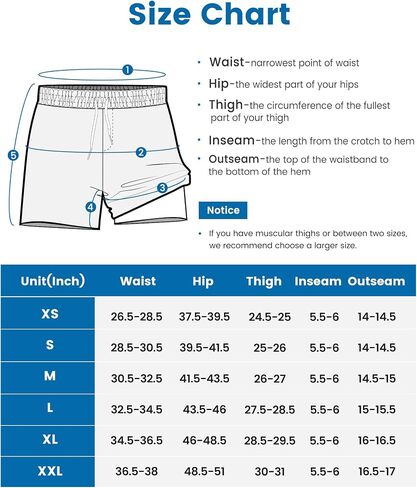 maamgic Mens Swim Trunks with Compression Liner 5 Inch, Quick Dry Bathing Suit with Zipper Pockets, No-Chafing Swim Shorts in Kuwait