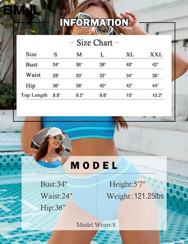 BMJL Women's High Waisted Bikini Ribbed Two Piece Swimsuit High Cut Color Block Adjustable Straps Bathing Suit in Saudi Arabia