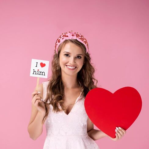 NVENF Valentine’s Day Headband for Women Love Heart Headband Jeweled Crystal Rhinestone Knotted Headband Red Pink Wide Top Knot Headband Valentine’s Day Hair Accessories Gifts (Letter 1 - Pink) in Saudi Arabia
