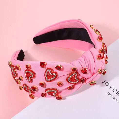 NVENF Valentine’s Day Headband for Women Love Heart Headband Jeweled Crystal Rhinestone Knotted Headband Red Pink Wide Top Knot Headband Valentine’s Day Hair Accessories Gifts (Letter 1 - Pink) in Saudi Arabia