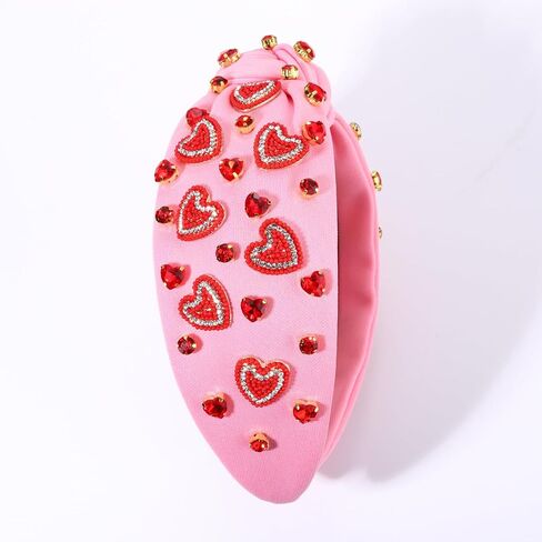 NVENF Valentine’s Day Headband for Women Love Heart Headband Jeweled Crystal Rhinestone Knotted Headband Red Pink Wide Top Knot Headband Valentine’s Day Hair Accessories Gifts (Letter 1 - Pink) in Saudi Arabia