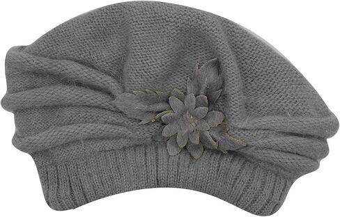 C.C-US Women's Winter Beret Hat Fleece Lined Soft Warm Beanie Cap with Flower Accent in Saudi Arabia